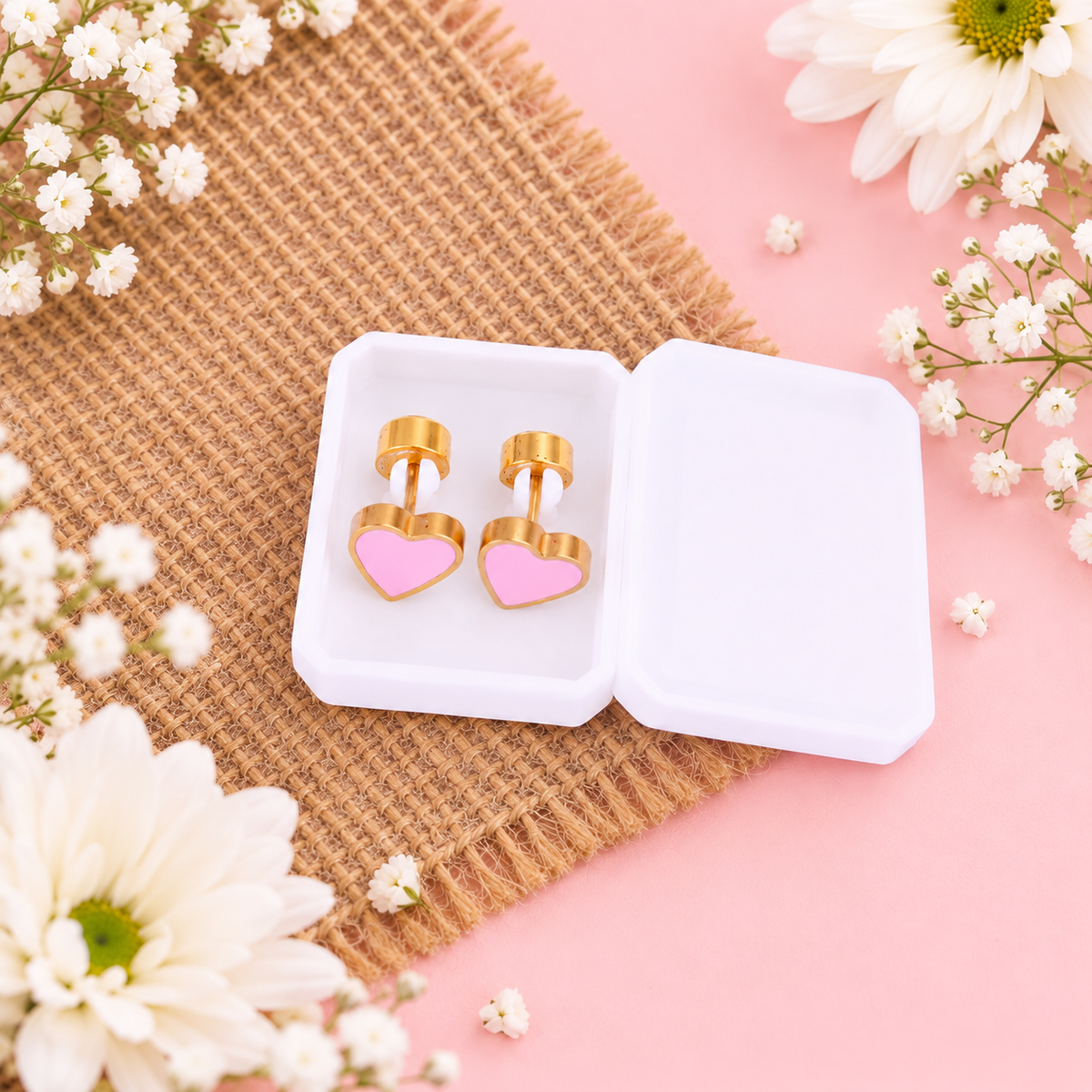 Boucles d'Oreilles -Puces Coeur Rouge