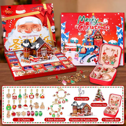 🎄 Calendrier de l’Avent Bracelet DIY – 24 Surprises de Noël + 1 boite à Bijoux Offerte