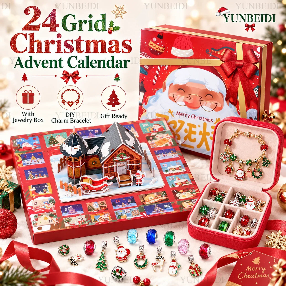 🎄 Calendrier de l’Avent Bracelet DIY – 24 Surprises de Noël + 1 boite à Bijoux Offerte