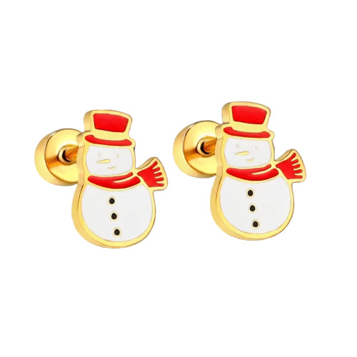 Boucles d'Oreilles-Puces Bonhomme de Neige