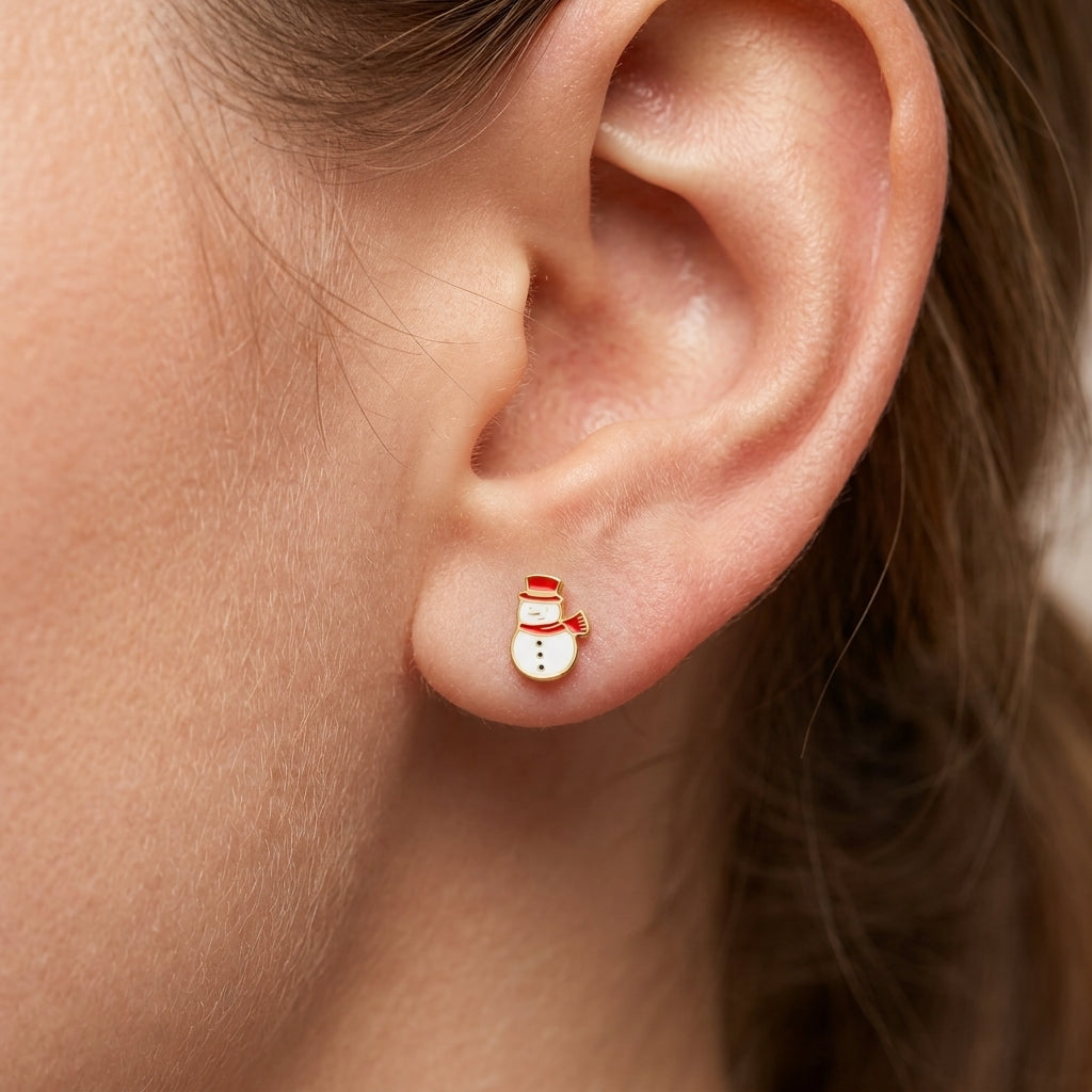 Boucles d'Oreilles-Puces Bonhomme de Neige