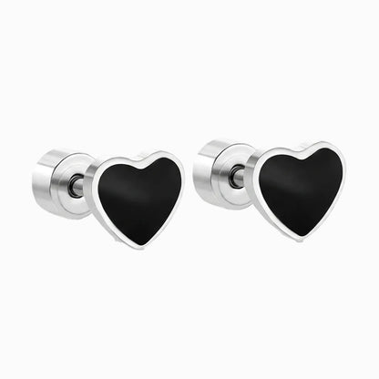 Boucles d'Oreilles-Puces Coeur Noir