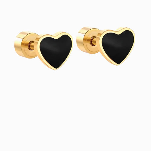 Boucles d'Oreilles-Puces Coeur Noir