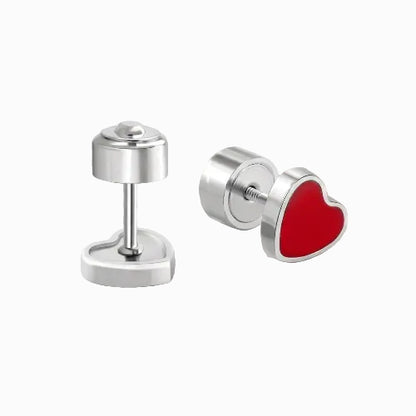 Boucles d'Oreilles -Puces Coeur Rouge