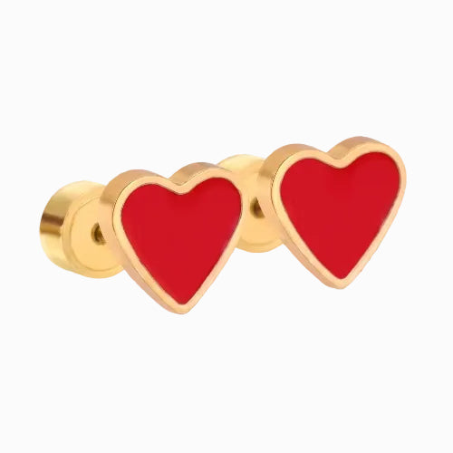Boucles d'Oreilles -Puces Coeur Rouge