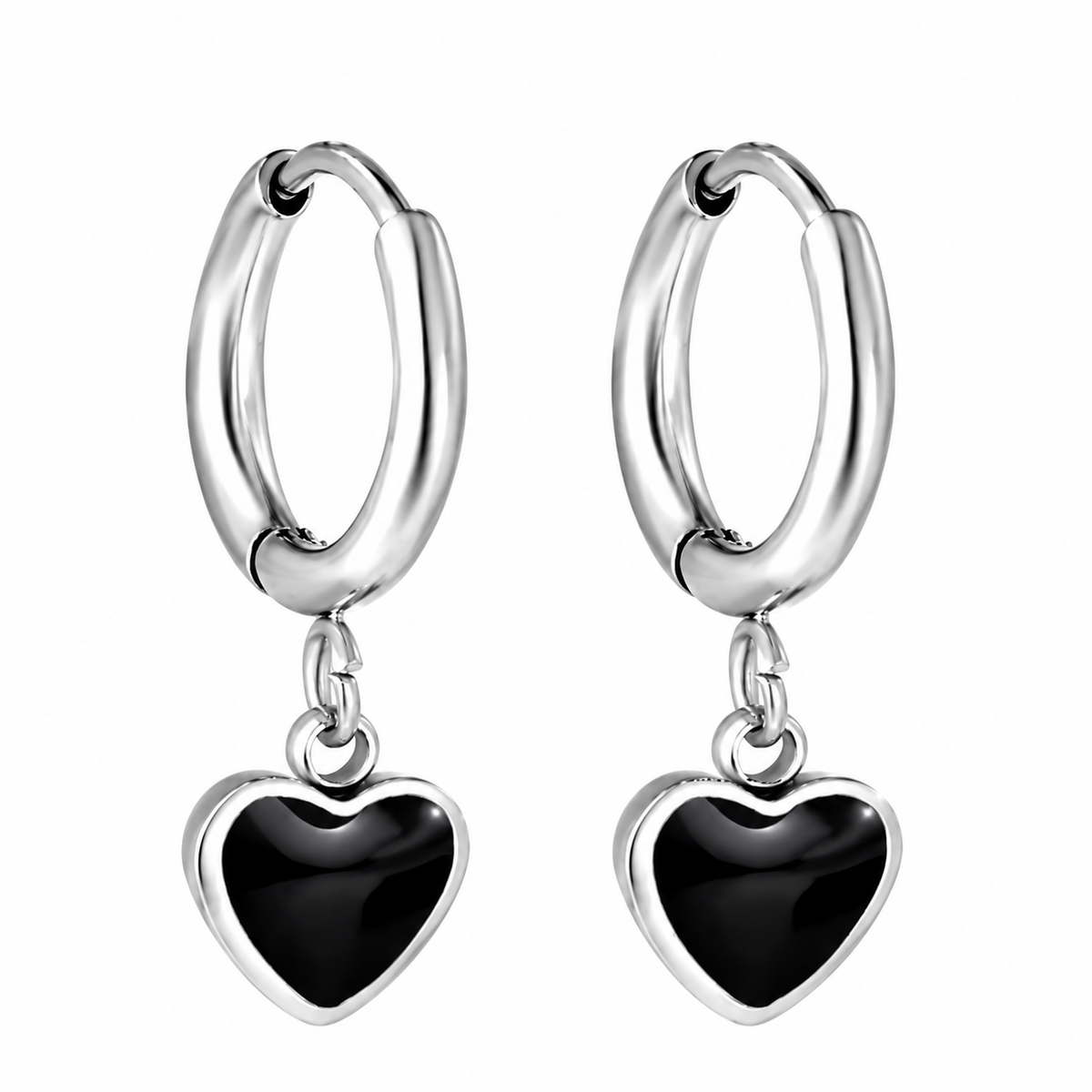 Boucles d'oreilles-Créoles Coeur Noir