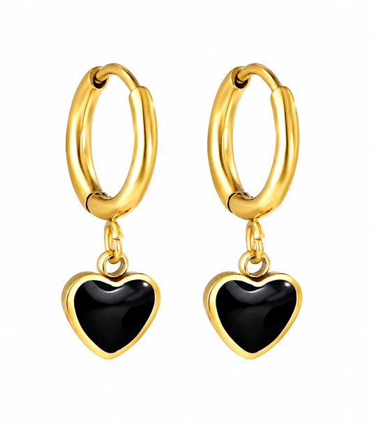 Boucles d'oreilles-Créoles Coeur Noir