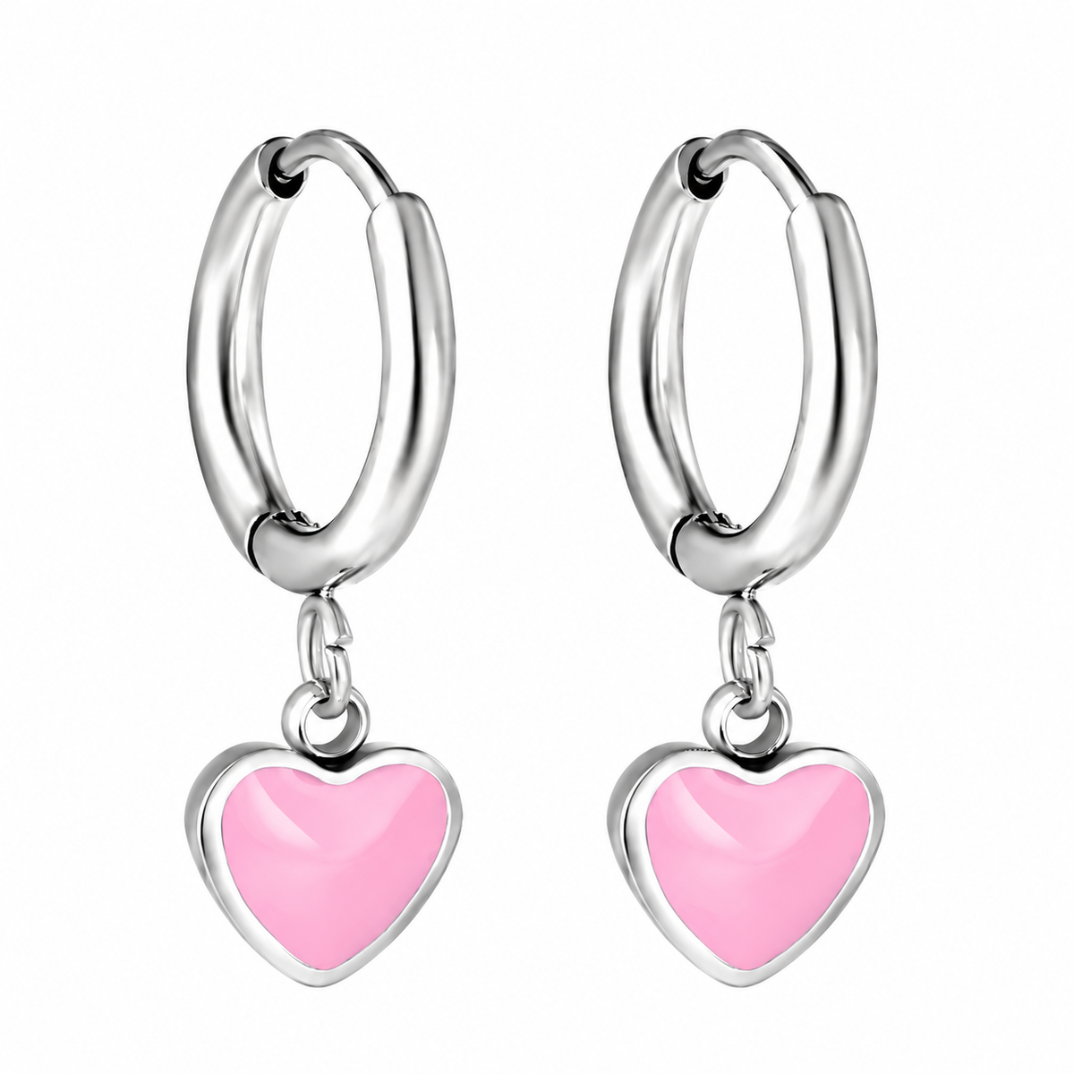 Boucles d'Oreilles-Créoles Coeur Rose