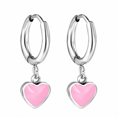 Boucles d'Oreilles-Créoles Coeur Rose