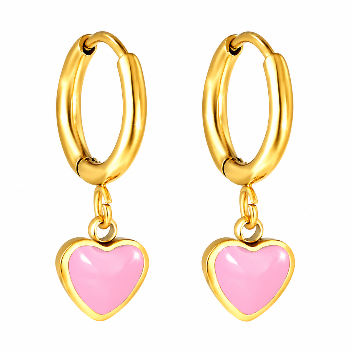 Boucles d'Oreilles-Créoles Coeur Rose