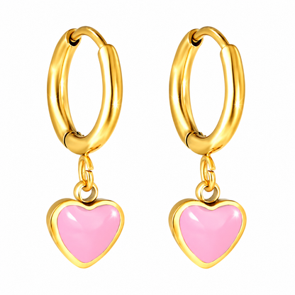 Boucles d'Oreilles-Créoles Coeur Rose