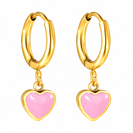 Boucles d'Oreilles-Créoles Coeur Rose