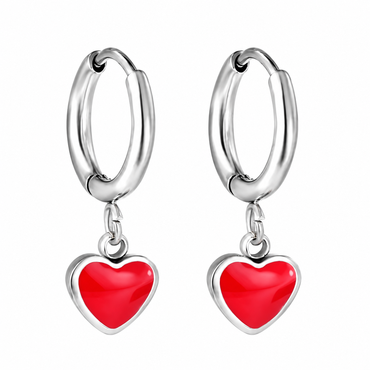 Boucles d'Oreilles-Créoles Coeur Rouge