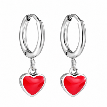 Boucles d'Oreilles-Créoles Coeur Rouge