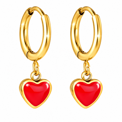 Boucles d'Oreilles-Créoles Coeur Rouge