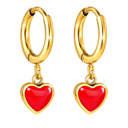 Boucles d'Oreilles-Créoles Coeur Rouge