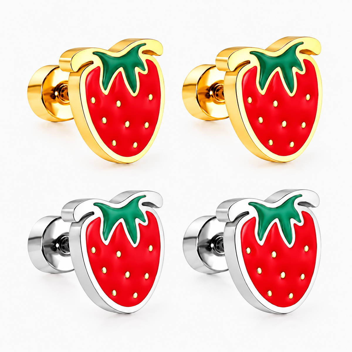 Boucles D'Oreilles-Puces Fraise