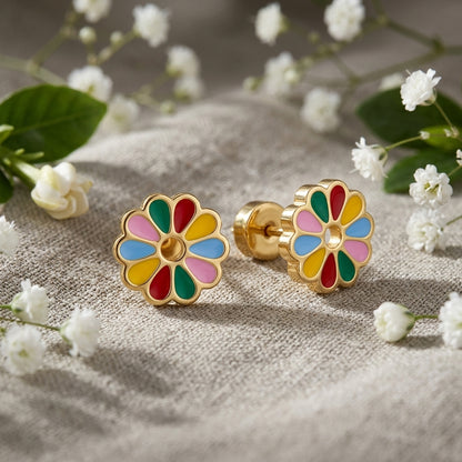 Boucles d'Oreilles-Puces Fleur
