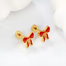 Boucles d'Oreilles-Puces Noeud Rouge