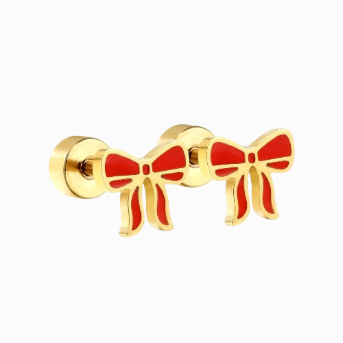 Boucles d'Oreilles-Puces Noeud Rouge